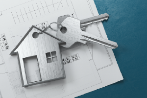 Keys with a house keychain.